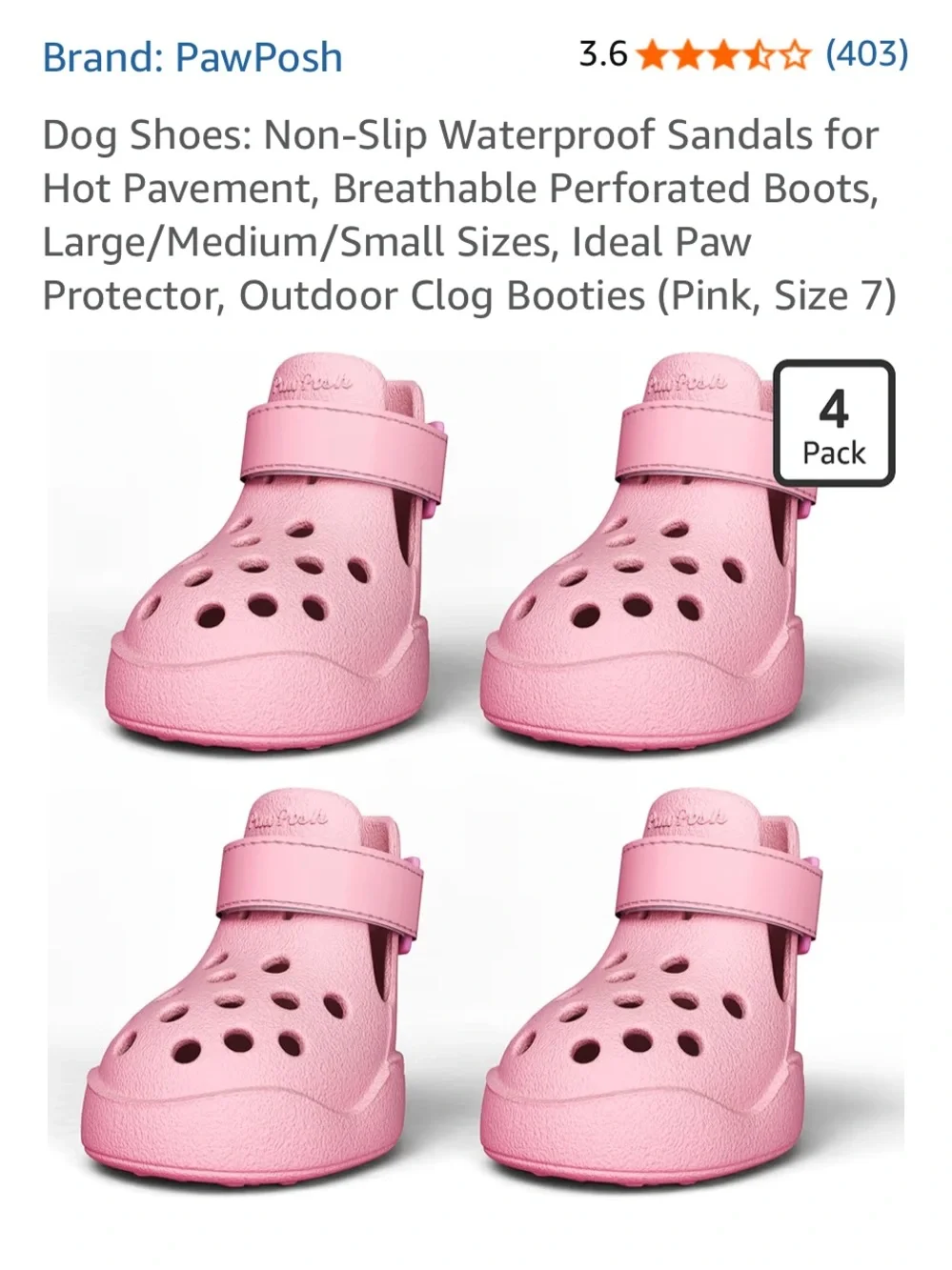 Paw Posh pink plastic outdoor dog booties (like dog crocs!)